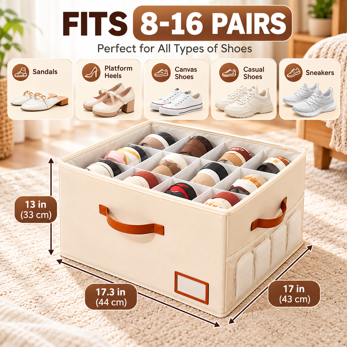 👟Shoe Organizer for Closet, Fabric Shoe Storage Boxes with Clear Cover, Storage, Foldable Space-saving Storage Container Bins🔥