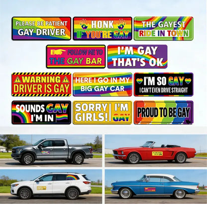 12 Rainbow Pride Magnetic Bumper Stickers