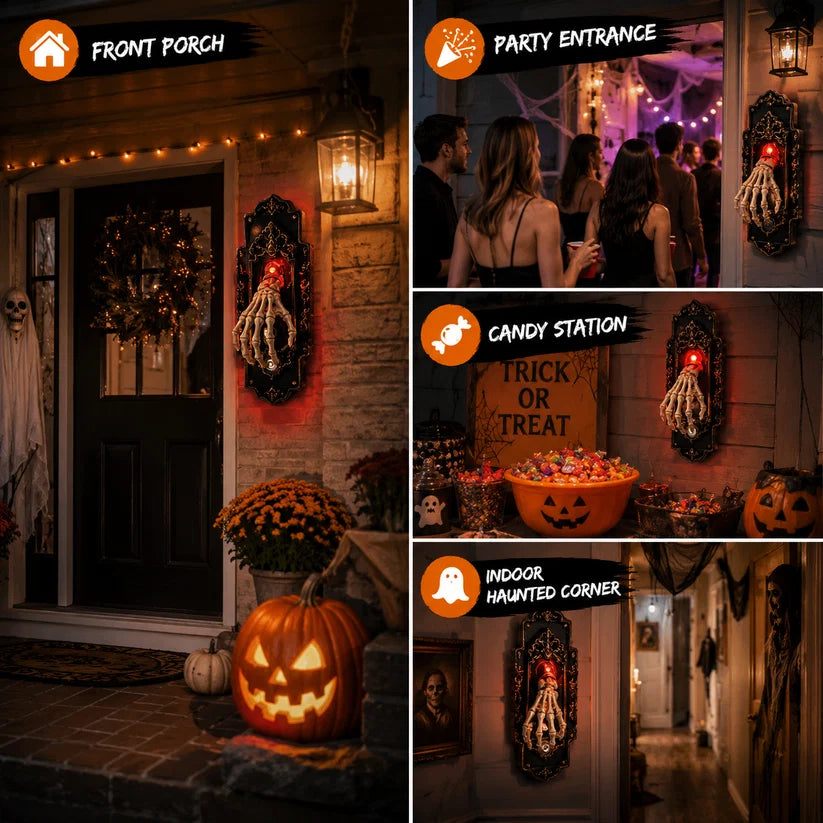 🕸️ Gothic Skeleton Hand Doorbell – Motion Activated Haunted Door Decoration💀🎃
