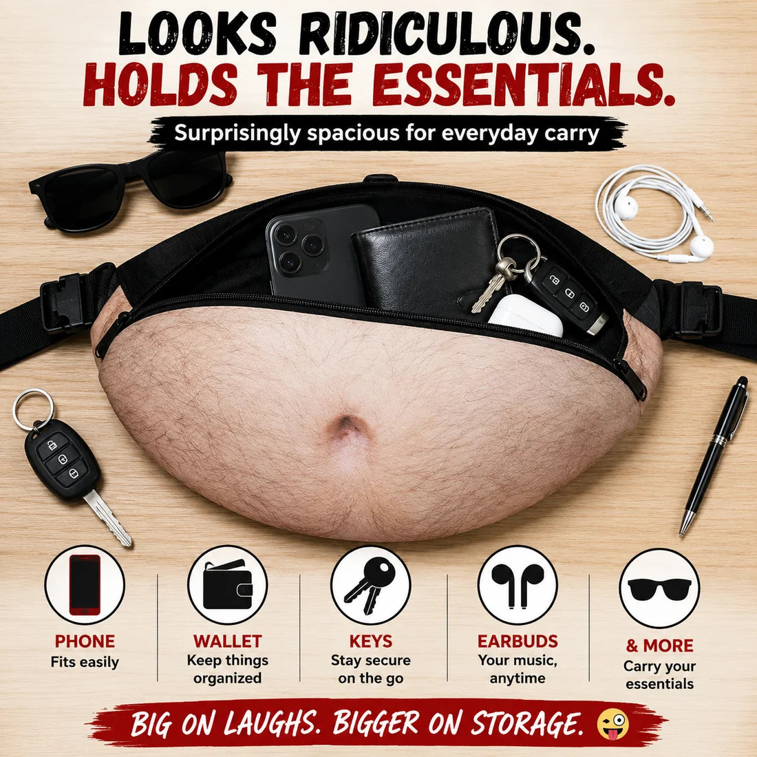 😂 Realistic Belly Waist Bag – Funny Hidden Fanny Pack & Gag Gift