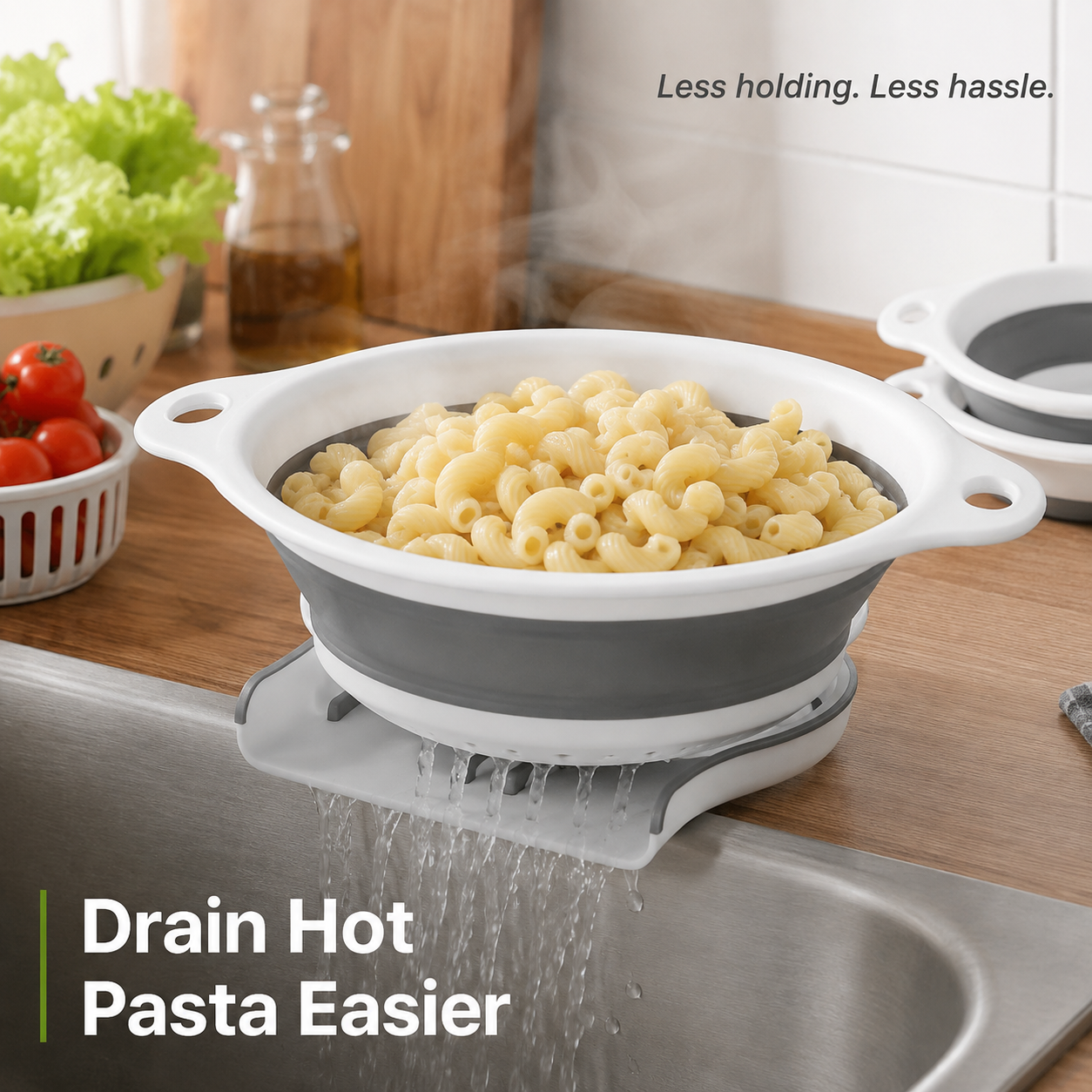 🥗 3-Piece Collapsible Colander Set – With Self-Draining Base Tray ✨