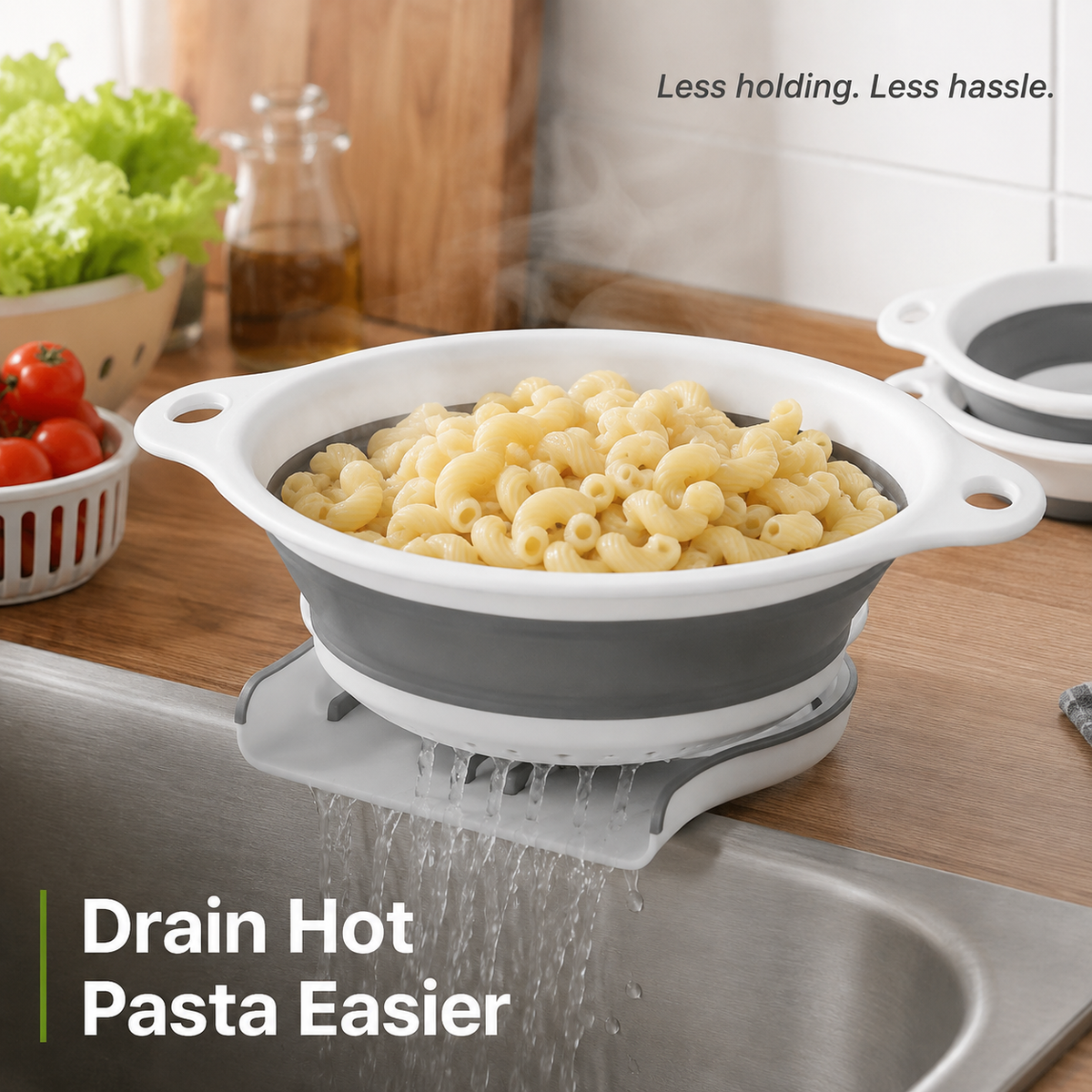 🥗 3-Piece Collapsible Colander Set – With Self-Draining Base Tray ✨