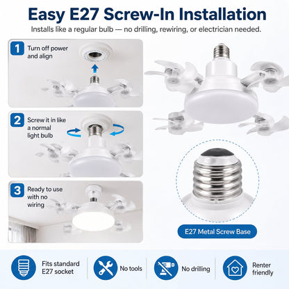 2-in-1 Screw-In Ceiling Fan Light – Remote Controlled LED Socket Fan