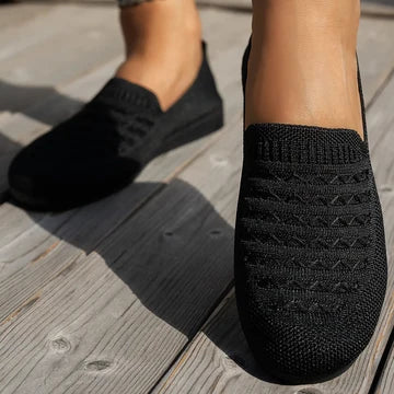 Women's Knit Round-Toe Slip-On Ballet Flats, Breathable PU