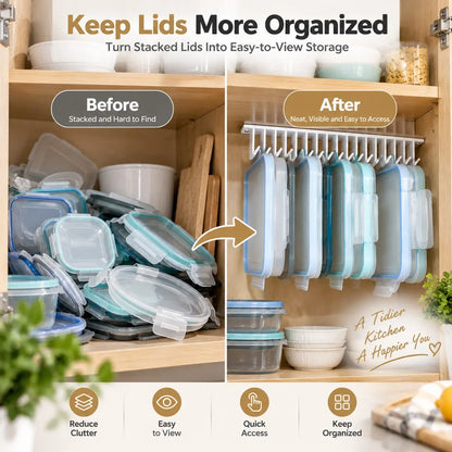 10-Slot Lid Organizer Hanging Rack, White - Kitchen