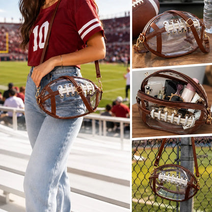 Clear Football Shaped Crossbody Bag, Transparent PVC Stadium Bag with Adjustable Strap, Game Day Crossbody Purse for Sports Events, Concerts, Outdoor Activities & Summer Travel.