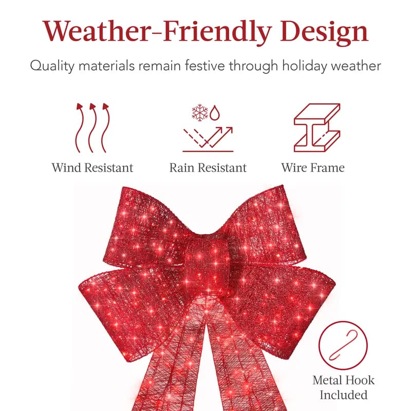 🎄Giant Lighted Christmas Bow – Red LED Outdoor Decoration with 8 Modes & Timer