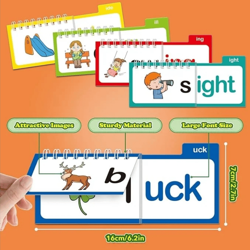 Flip book dimensions shown as approximately 16 cm by 7 cm