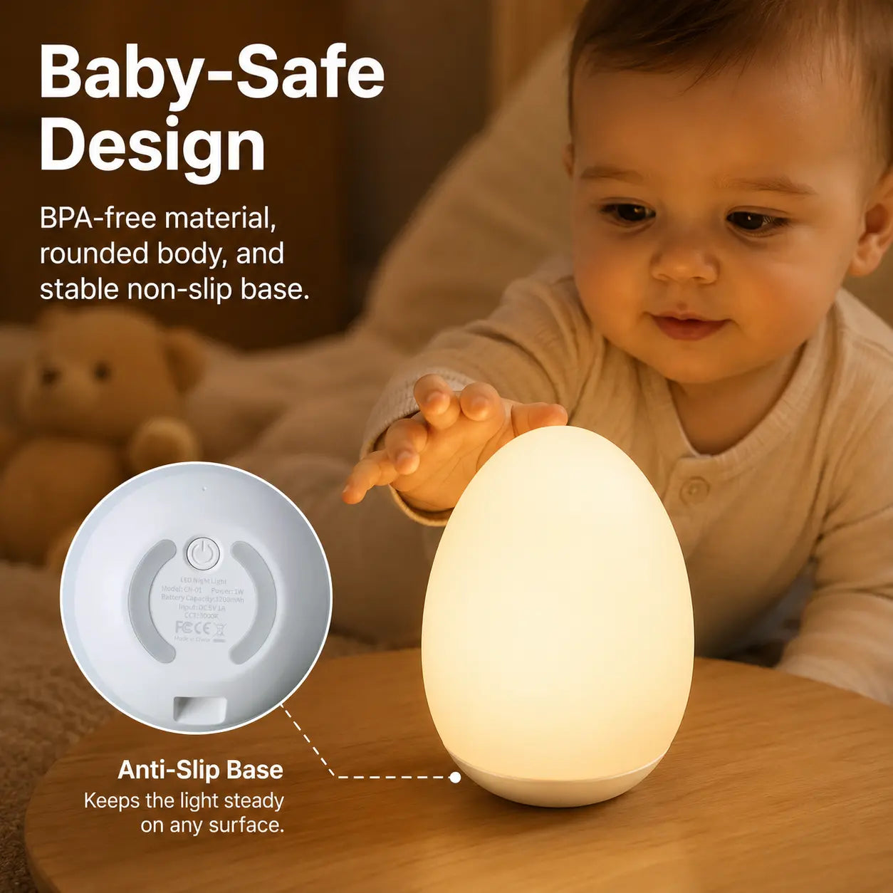 Egg Night Light for Kids, RGB Touch Lamp