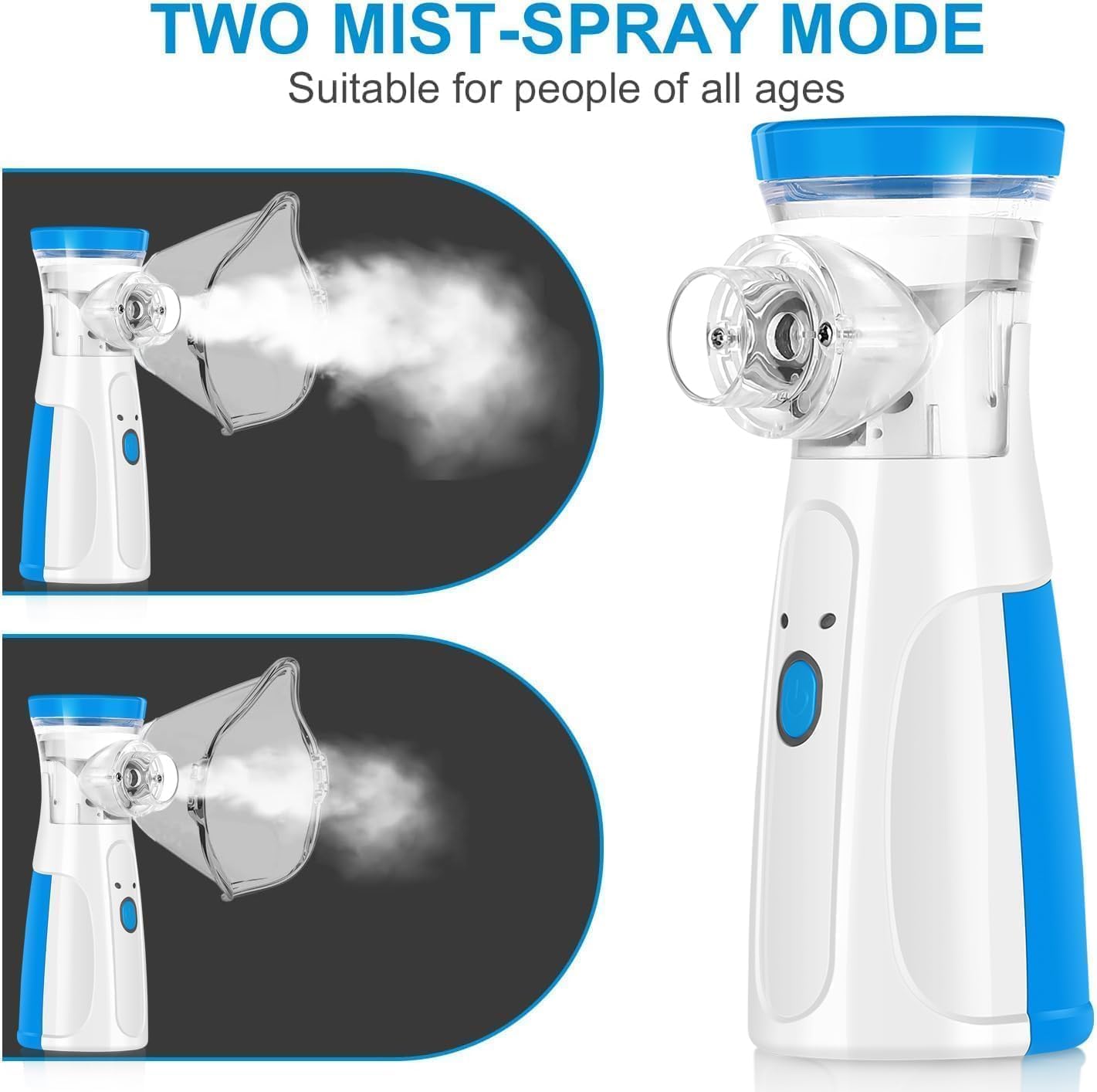 Portable Mesh Nebulizer, Silent and Compact Nebulizer Machine for Adult and Kids, Wireless Vaporizer Machine With Respiratory Mask, Effective for Cough, Asthma, Sinusitis, and Bronchitis, Steam Inhaler for Cold and Cough -Quick Relief and Daily Use Vapori