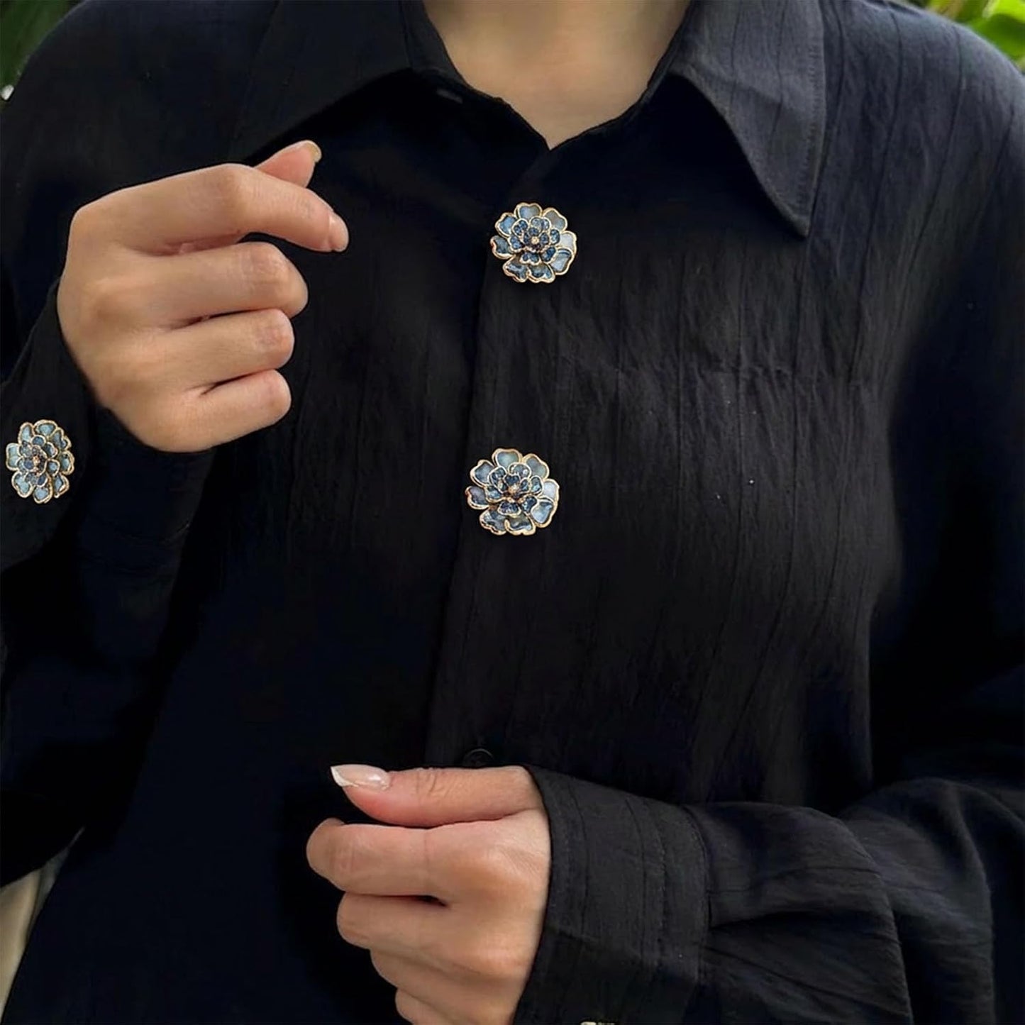 Luxury Crystal Floral Button Covers for Women Blouses