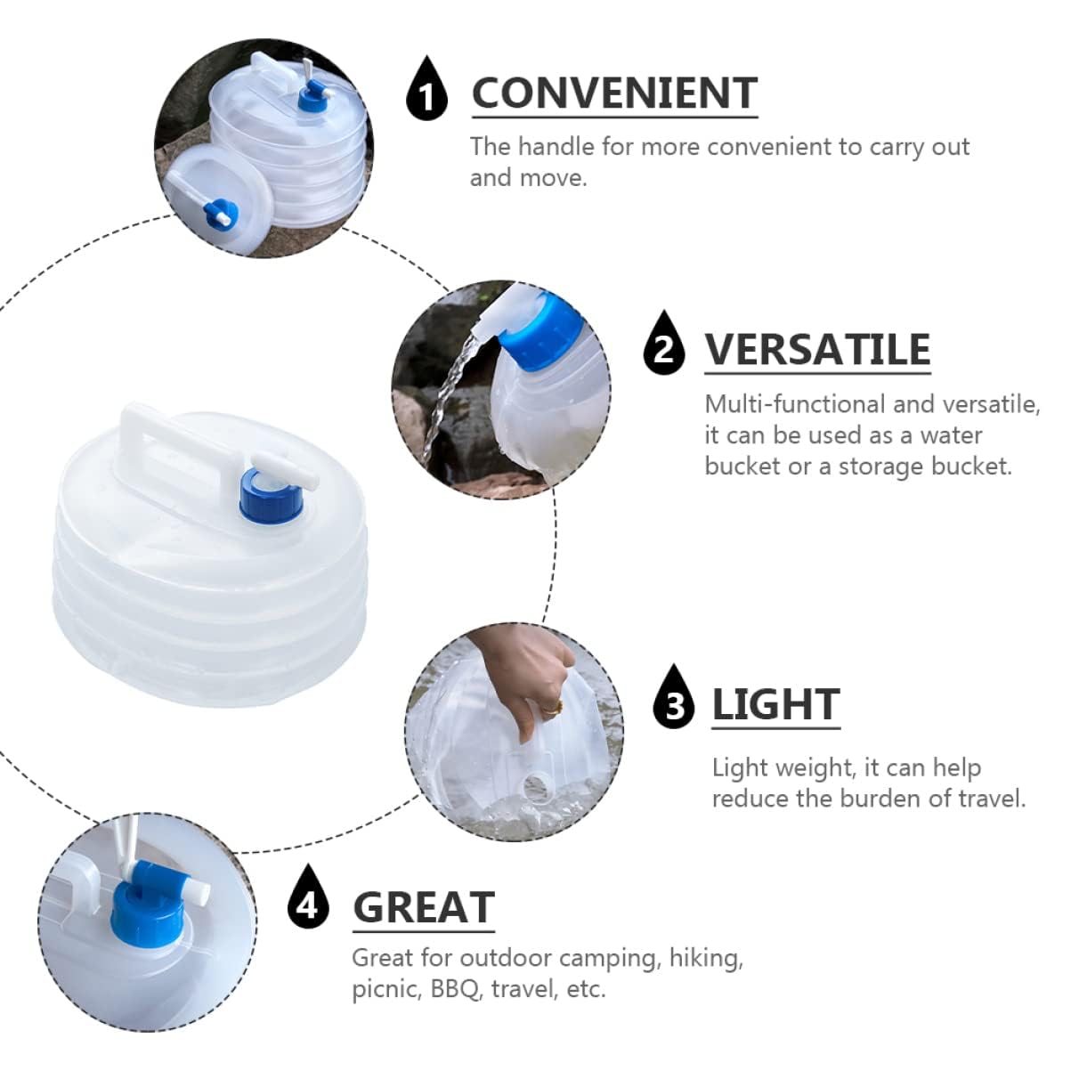 Water Bucket with Faucet Lightweight Foldable Water Bucket Reusable Camping Equipment for Outdoor, Trip