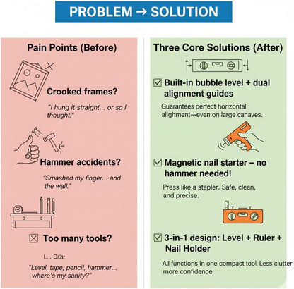 🛠️ 3-in-1 Picture Hanging Tool | Hammer-Free Magnetic Nail System with Level