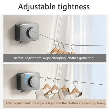 Wall-Mounted Retractable Clothesline Laundry Hanger Clothes Drying Rack Stretchable Clothes Line,Black