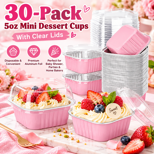 30-Pack Pink 5oz Mini Aluminum Cake Pans