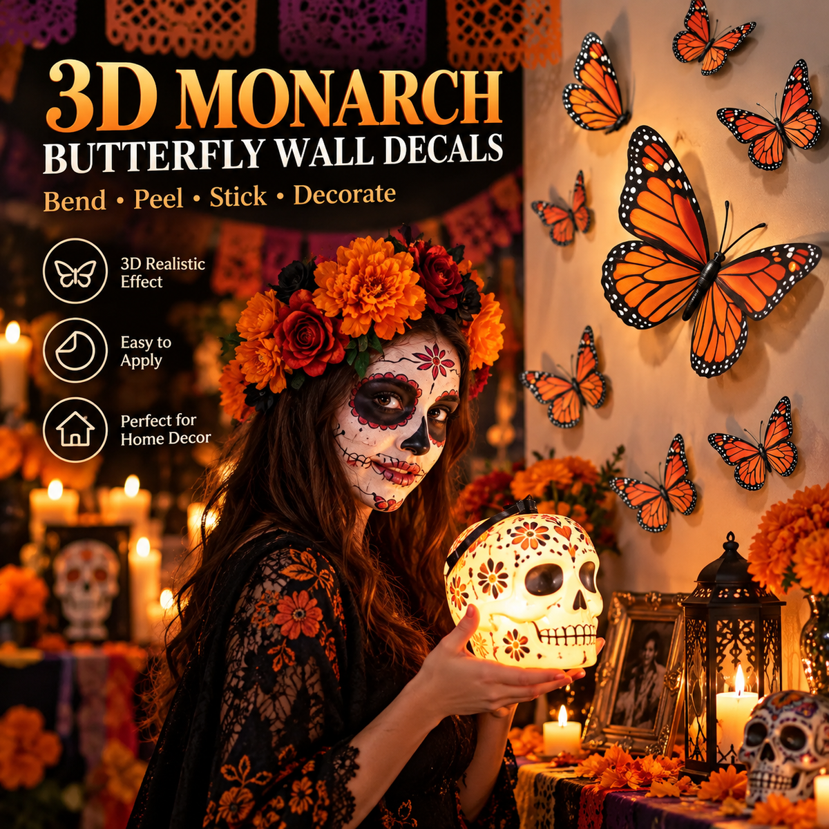 🦋3D Monarch Butterfly Wall Decal Hanging Decor
