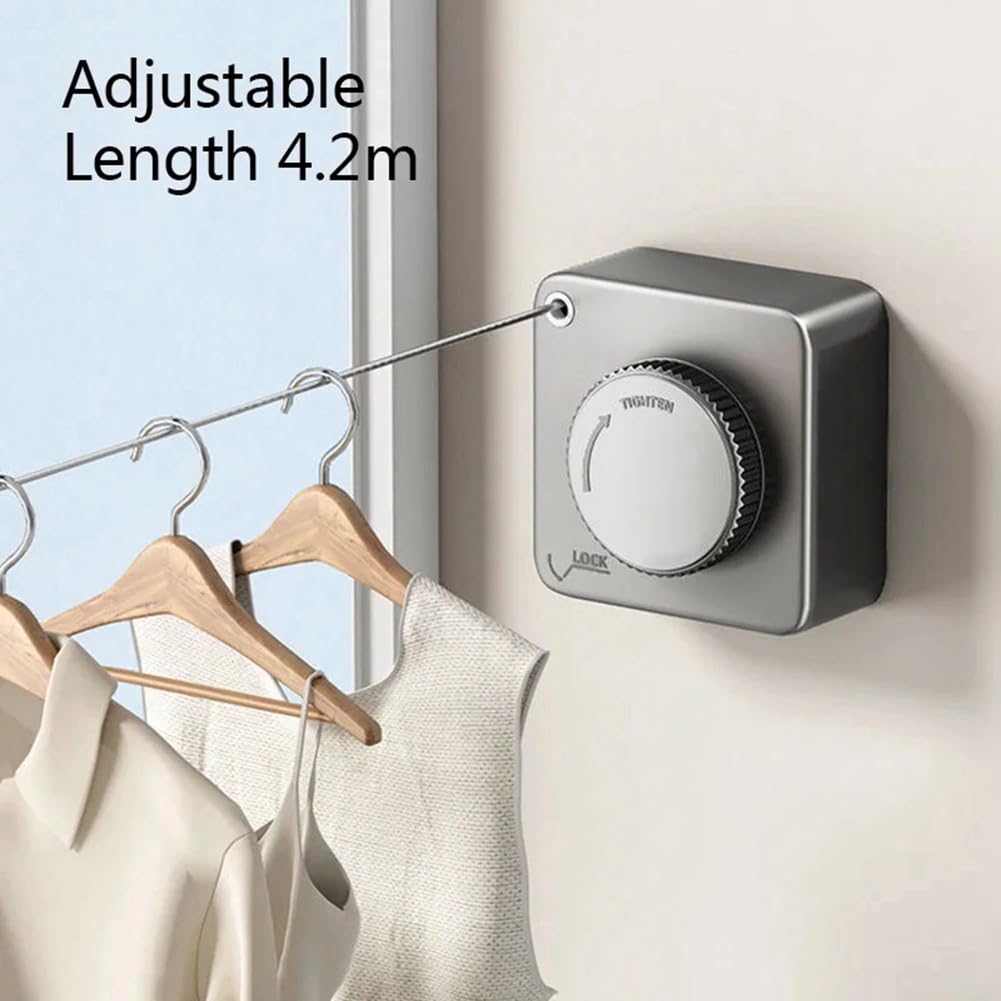 Wall-Mounted Retractable Clothesline Laundry Hanger Clothes Drying Rack Stretchable Clothes Line,Black