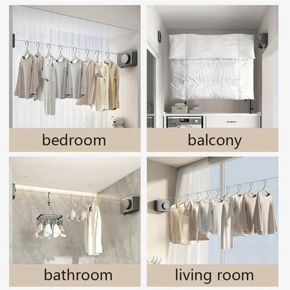 Wall-Mounted Retractable Clothesline Laundry Hanger Clothes Drying Rack Stretchable Clothes Line,Black