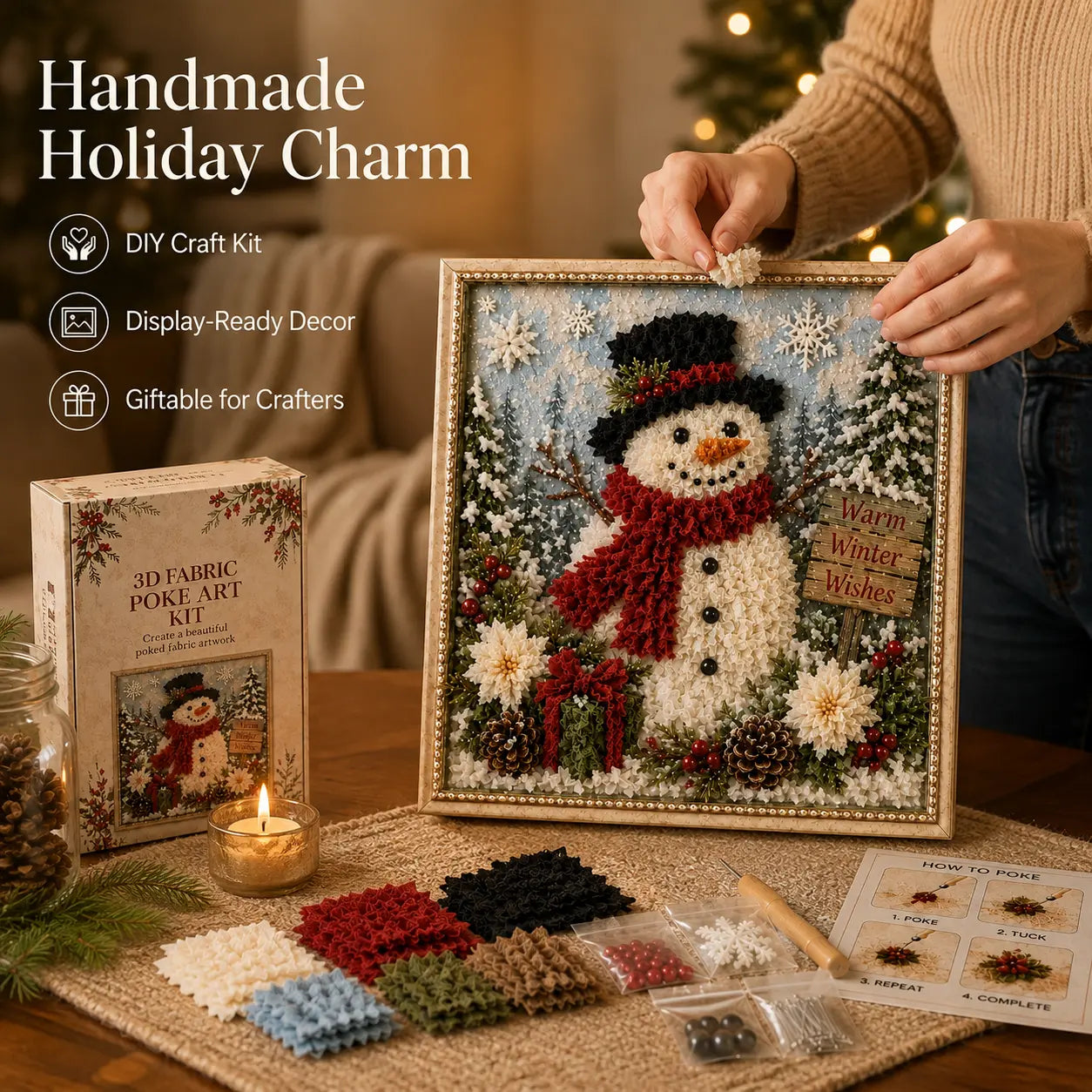 3D Christmas Fabric Poke Art Kit-Creative Christmas Decoration Gift for Adults