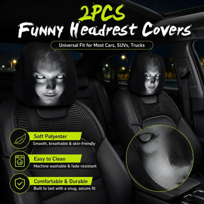 “Scary Face” Headrest Cover, Spooky-Style Stretchable Headrest Protector