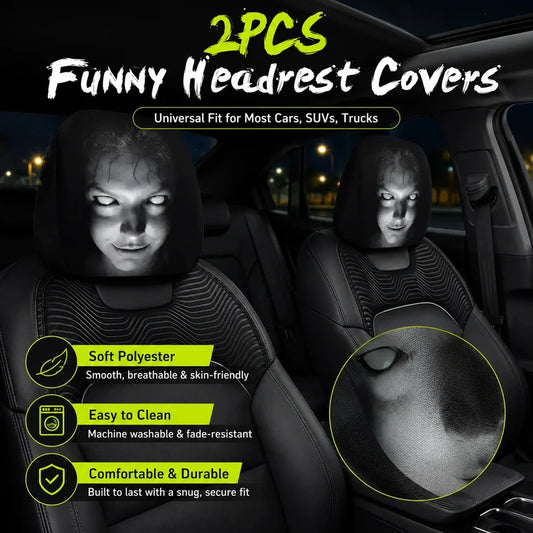 “Scary Face” Headrest Cover, Spooky-Style Stretchable Headrest Protector