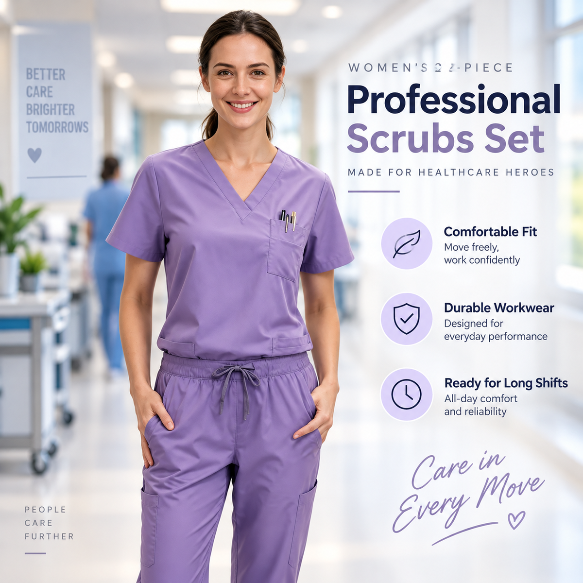 New Arrival Scrubs Sets for Women Medical Scrub Set (Top & Straight Leg Pants)