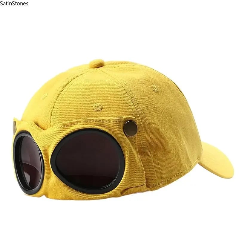 🧢Steampunk Aviator Baseball Cap with Flip-Up Goggles