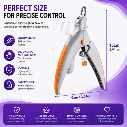 🐾 LED Light Pet Nail Clippers | 5X Magnification Safe Nail Trimmer for Dogs & Cats