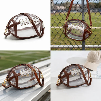 Clear Football Shaped Crossbody Bag, Transparent PVC Stadium Bag with Adjustable Strap, Game Day Crossbody Purse for Sports Events, Concerts, Outdoor Activities & Summer Travel.