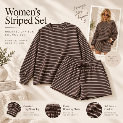 Women's Striped Oversized Lounge Set, Pink