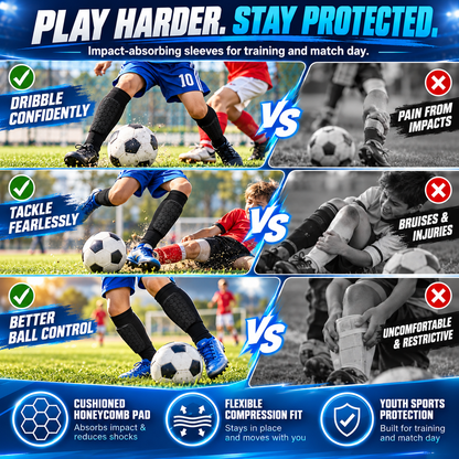 Kids Soccer Shin Defender Shin Guards Sleeves with Foam Padding - Sizes S to XL