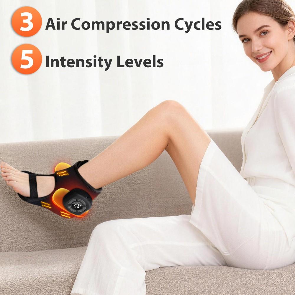 Air Compression Foot Massager with Heat, Cordless Chargeable Ankle Massager with 3 Modes 5 Intensities 3 Heat Levels, Heated Ankle Massage Wrap, Wireless Ankle Heating Pad with Massage for Men Women Seniors, Portable Pain Relief, Portable Massagers