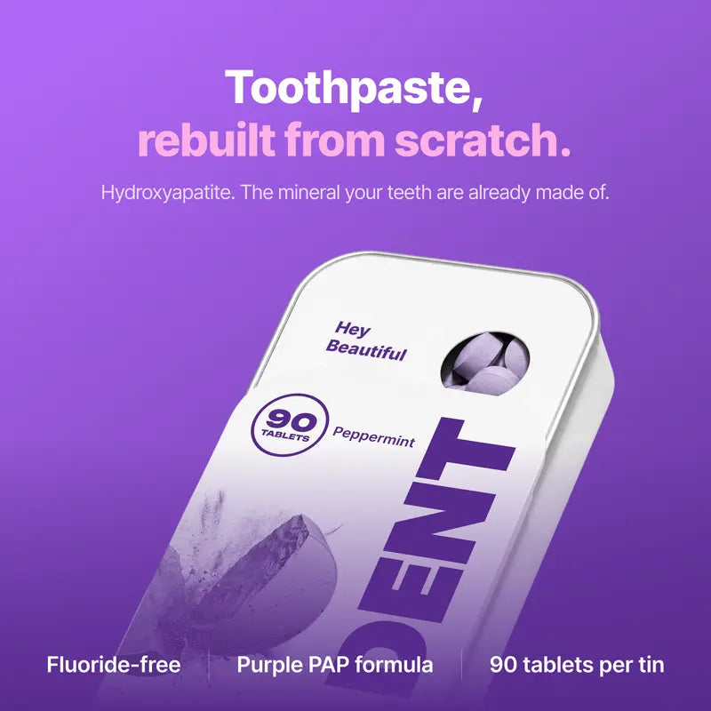 Purple toothpaste tablets for a simple daily routine