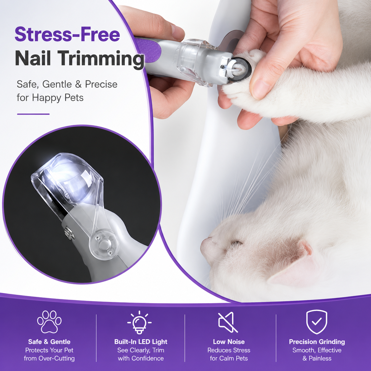 🐾 LED Light Pet Nail Clippers | 5X Magnification Safe Nail Trimmer for Dogs & Cats