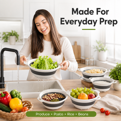 🥗 3-Piece Collapsible Colander Set – With Self-Draining Base Tray ✨