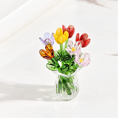 🌹Handcrafted Mini Glass Flower Set with Vase