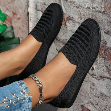 Women's Knit Round-Toe Slip-On Ballet Flats, Breathable PU