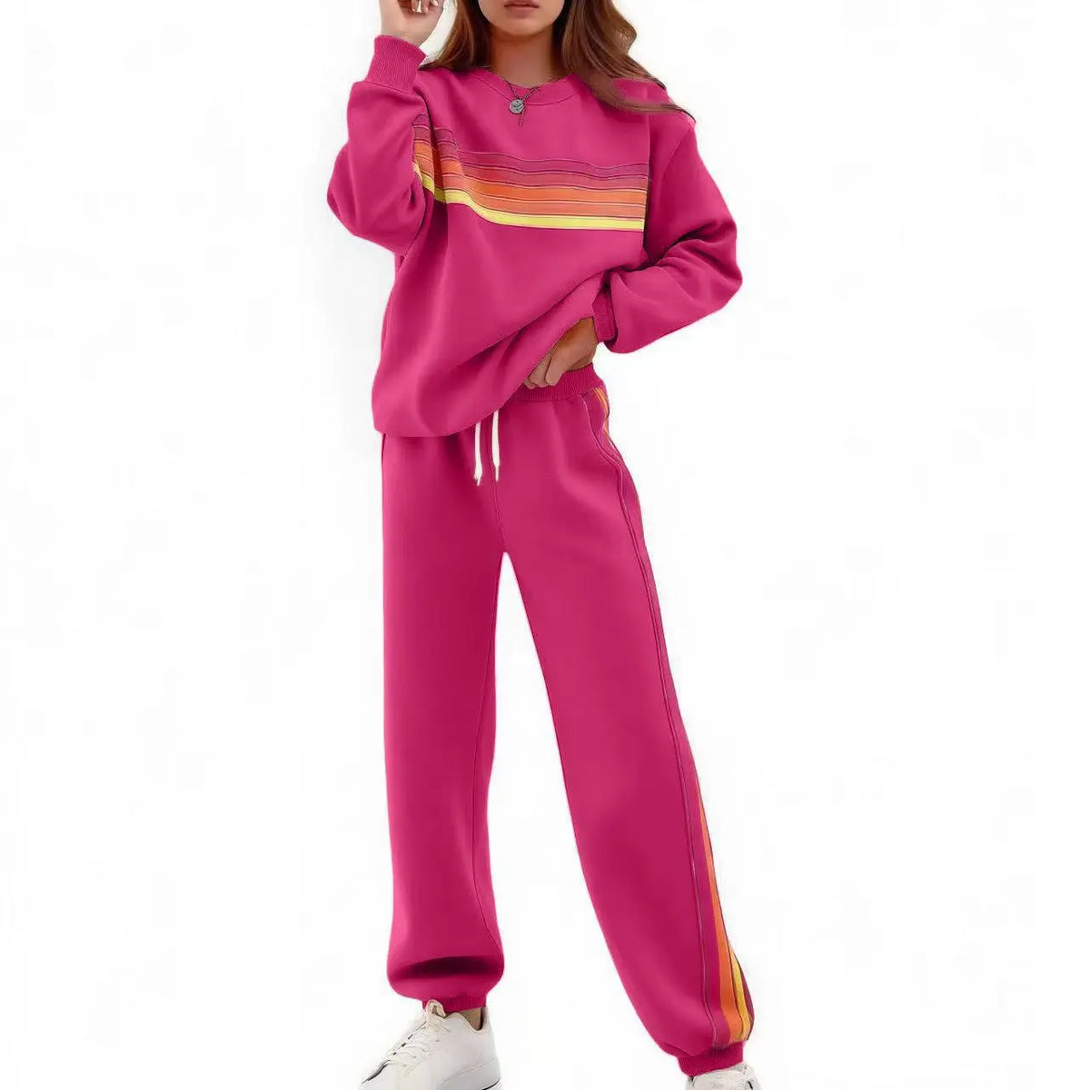 Women's 2-Piece Boxy Sweat Set in Retro Rainbow Stripe