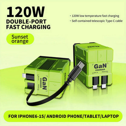 2 in 1 GaN Charger 120W Fast Charging for iPhone & Samsung