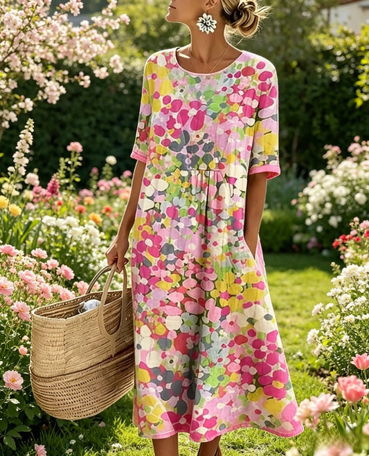 🌼Colour Bloom Watercolor Milk Silk Dress