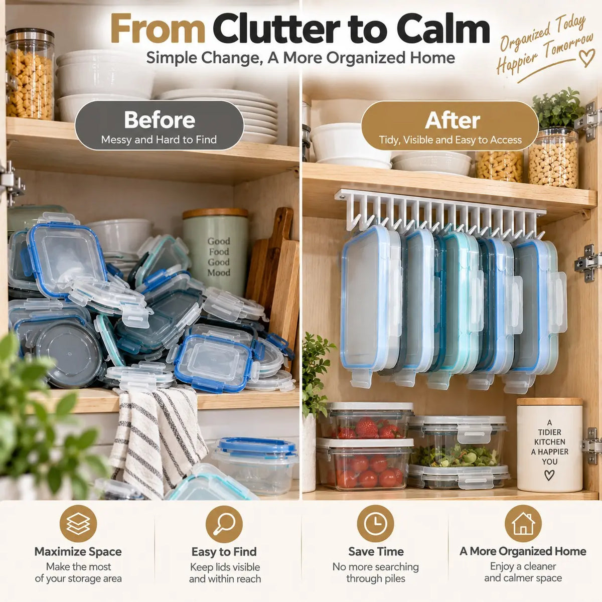 10-Slot Lid Organizer Hanging Rack, White - Kitchen