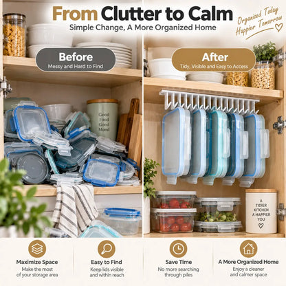 10-Slot Lid Organizer Hanging Rack, White - Kitchen