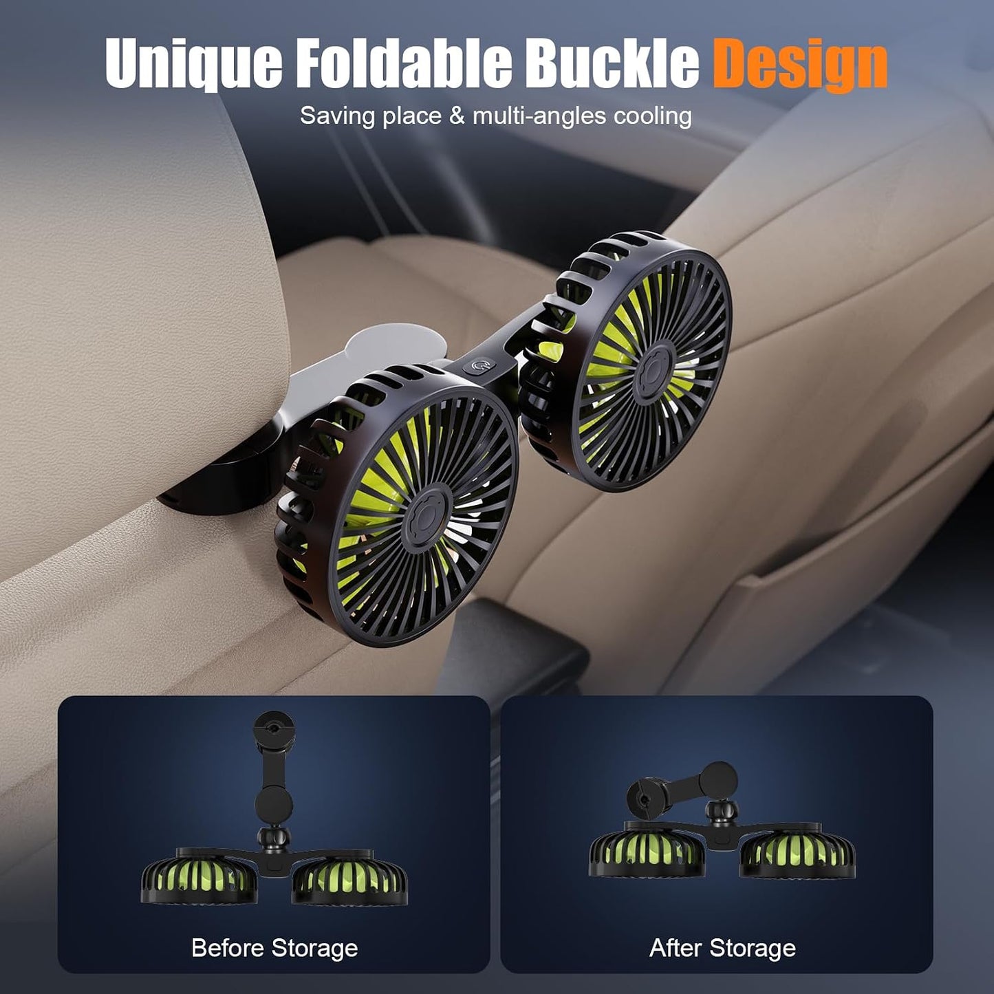 Car Garage Double-headed Fan, 360° Adjustable Angle Car Fan