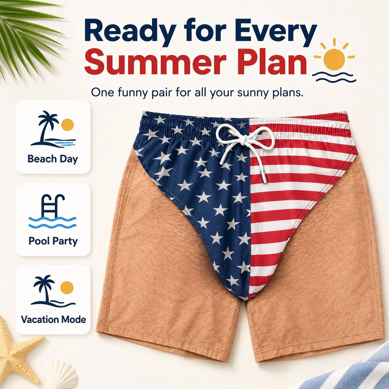 🏖️ Funny Patriotic Men's Swim Trunks| 🌊Freedom & Chill Beach Shorts