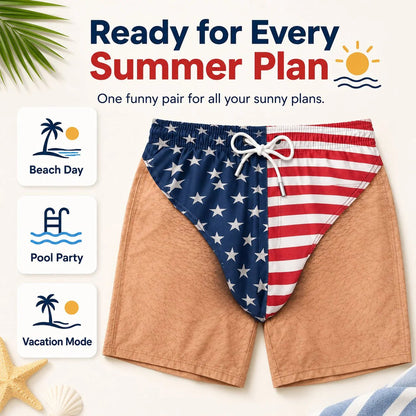 🏖️ Funny Patriotic Men's Swim Trunks| 🌊Freedom & Chill Beach Shorts