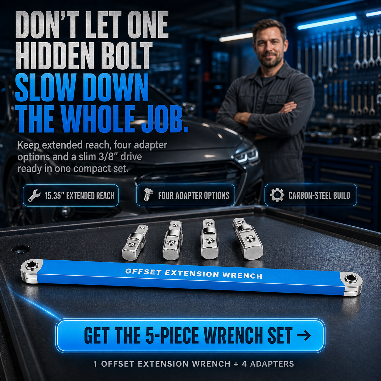 🔩3/8' Offset Extension Wrench Set – Reach Tight Bolts Without Removing Parts🔧