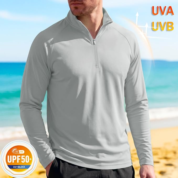 Men's 1/4 Zip Shirt UPF 50+ Quick Dry Lightweight Long Sleeve