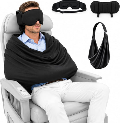 ✈️3‑in‑1 Portable Travel Sleep System 🛌 Pillow & Eye Mask | Head Neck Support for Airplane Car Train