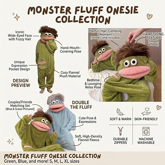 2026 New Funny Green Monster Pajamas Kids Onesie