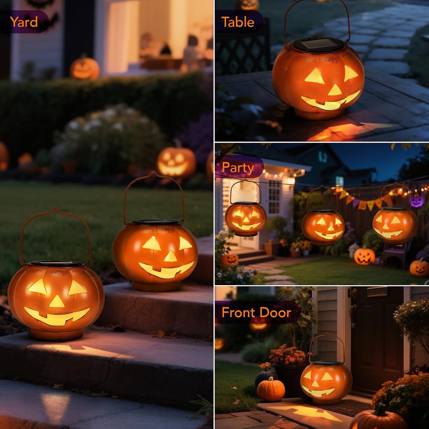 Halloween Pumpkin Solar Lanterns - Jack O Lantern Hanging Solar Light Waterproof